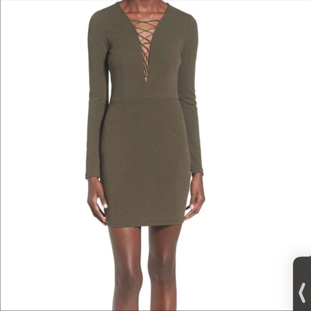 Missguided Lace up Plunge Green Dress